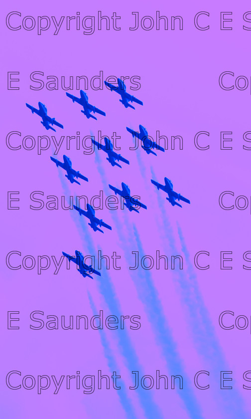 IMG 8246 
 Air display team in formation 
 Keywords: aircraft,formation,aeroplane,flying,display,sky,blue,smoke,pink,creative